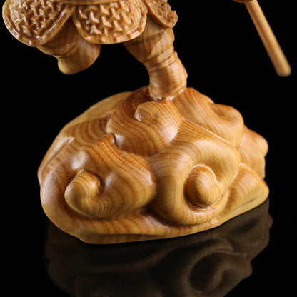 10CM Sun Wukong Lovely Figure Monkey king wood Carved Car Decoration Craft Gifts Ornaments Mini Mascot