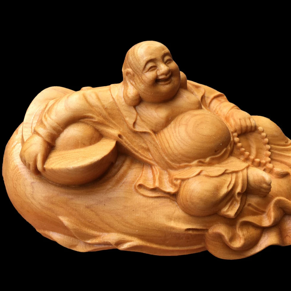 10CM Thuja Wood Wood Sculpture Real Wood Wood Statue Home Décor Collection Rich Lucky Buddha Zen God Feng Shui myth
