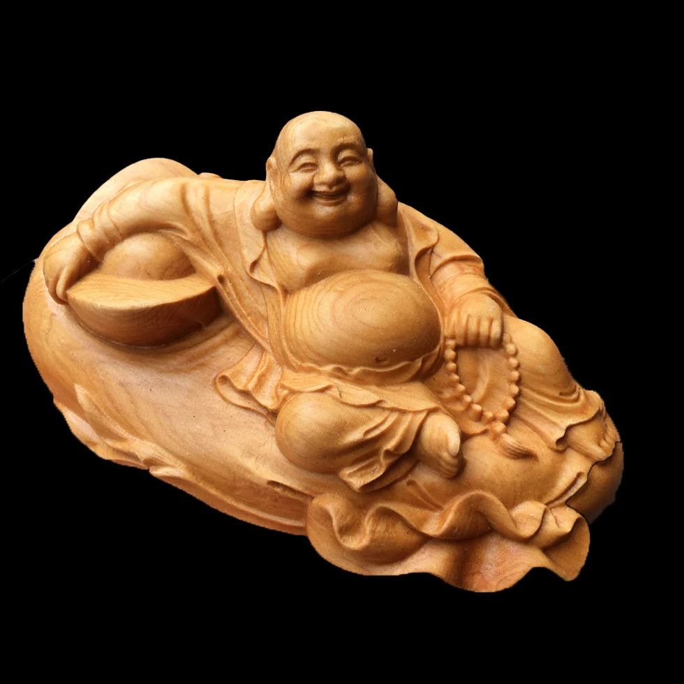 10CM Thuja Wood Wood Sculpture Real Wood Wood Statue Home Décor Collection Rich Lucky Buddha Zen God Feng Shui myth