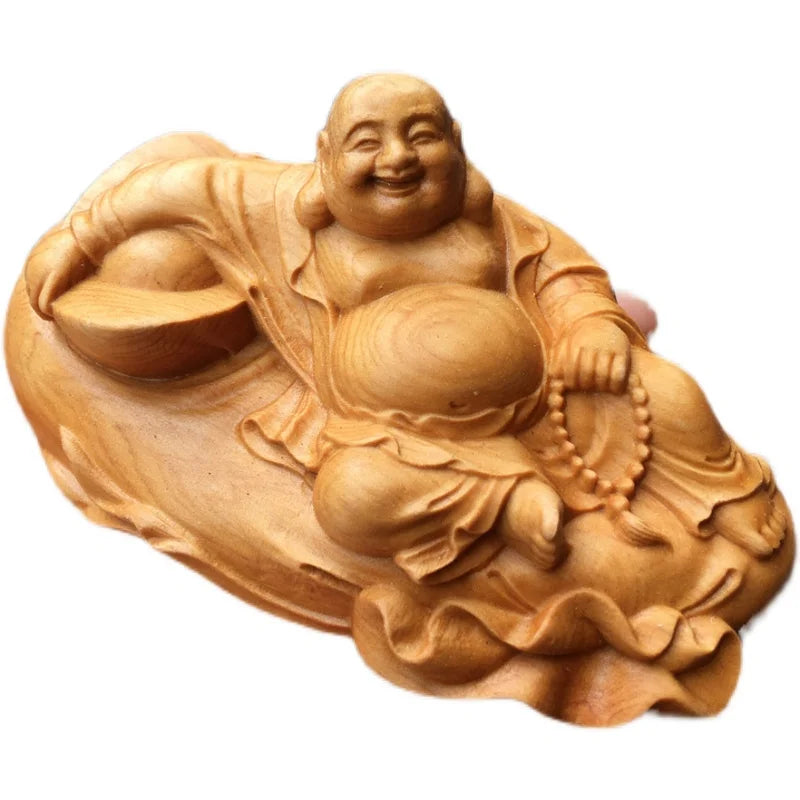 10CM Thuja Wood Wood Sculpture Real Wood Wood Statue Home Décor Collection Rich Lucky Buddha Zen God Feng Shui myth