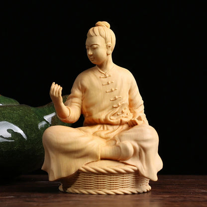 10CM Zen Tao Wood Feng Shui Sculpture Boxwood Home Tea Ceremony Office Wooden Chinese Decoration Sitting Statue Home Decor