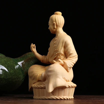 10CM Zen Tao Wood Feng Shui Sculpture Boxwood Home Tea Ceremony Office Wooden Chinese Decoration Sitting Statue Home Decor