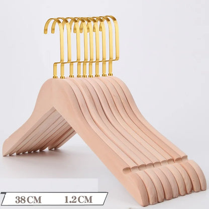 10Pcs/set Adult Extra-Wide Solid Wood and Metal Hook Wooden Hangers With Notches Non-slip Metal Hook for Clothes