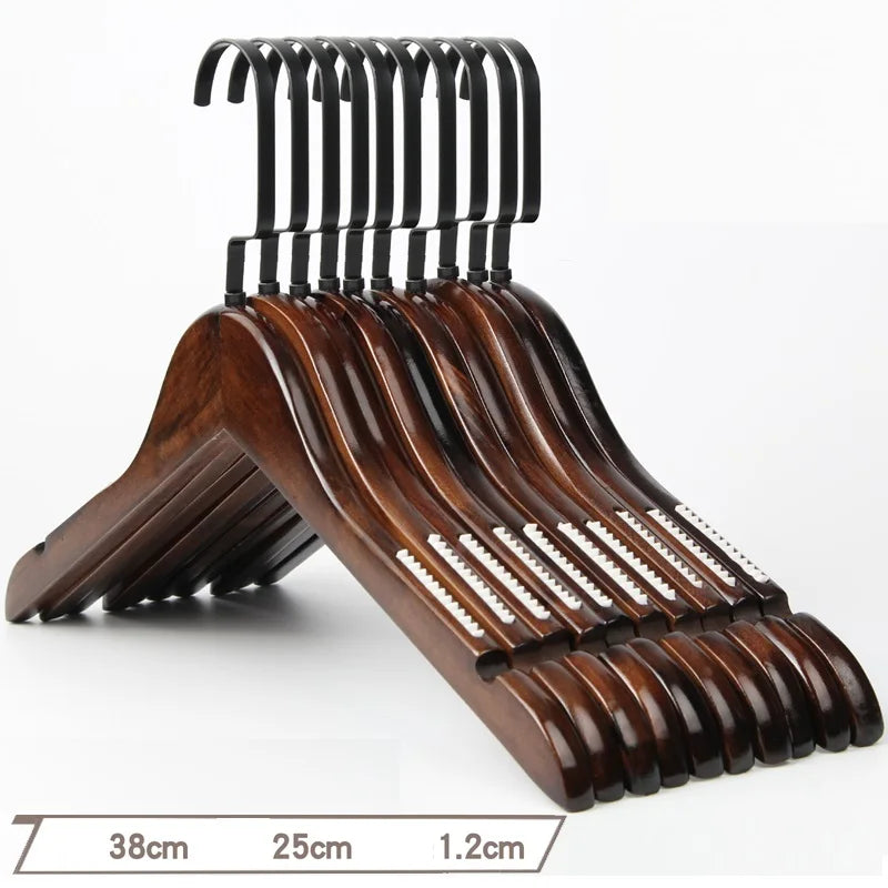 10Pcs/set Adult Extra-Wide Solid Wood and Metal Hook Wooden Hangers With Notches Non-slip Metal Hook for Clothes