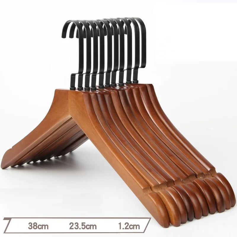 10Pcs/set Adult Extra-Wide Solid Wood and Metal Hook Wooden Hangers With Notches Non-slip Metal Hook for Clothes
