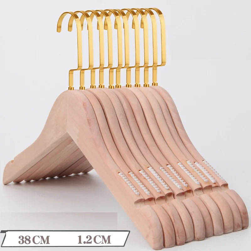 10Pcs/set Adult Extra-Wide Solid Wood and Metal Hook Wooden Hangers With Notches Non-slip Metal Hook for Clothes