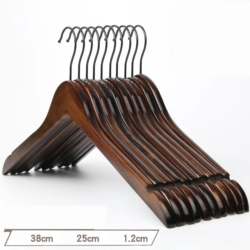 10Pcs/set Adult Extra-Wide Solid Wood and Metal Hook Wooden Hangers With Notches Non-slip Metal Hook for Clothes