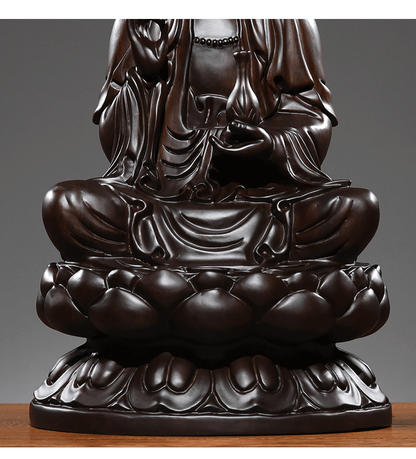 China fengshui Buddhism Wood GuanYin Kwan-yin Buddha Statue Craft Sculpture 观音雕像