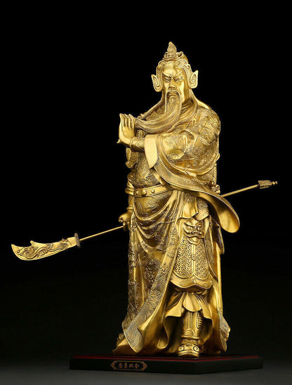 15 inch brass home feng shui folk Sangharama Bodhisattva dragon Guan Gong statue