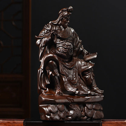 Guan Yu Gong Warrior God Wealth Ebony Wood Guanyu Statue fengshui guangong read