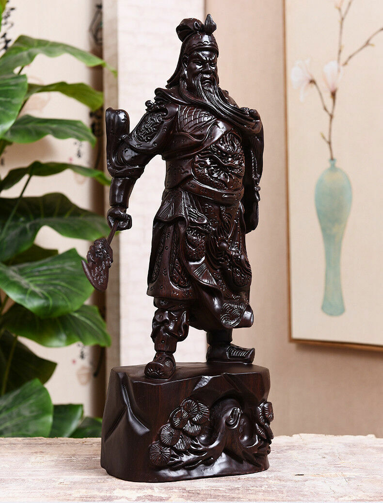 29cm,China Guan Yu Guan Gong Warrior God Buddha Wooden Carving Wood Statue 11"