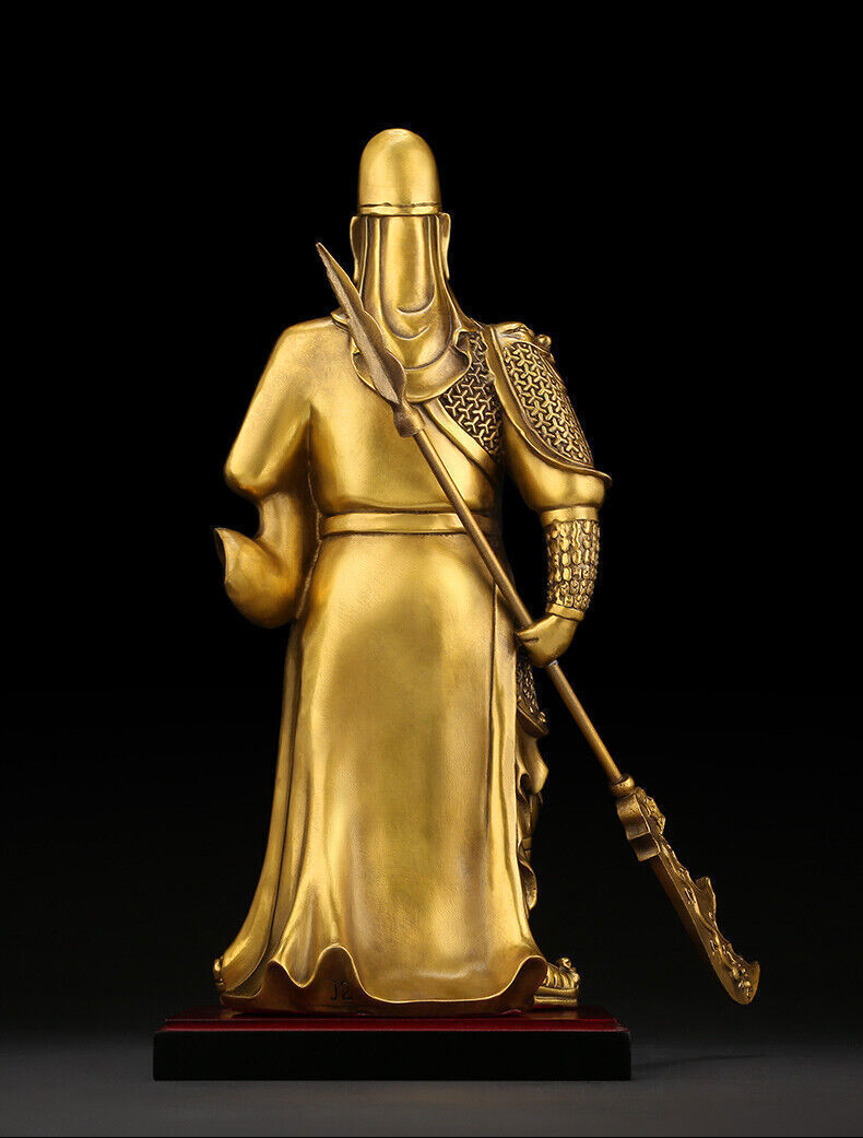 29cm,China Fengshui brass copper Guan Gong Yu Warrior wealth Sword Stand Statue