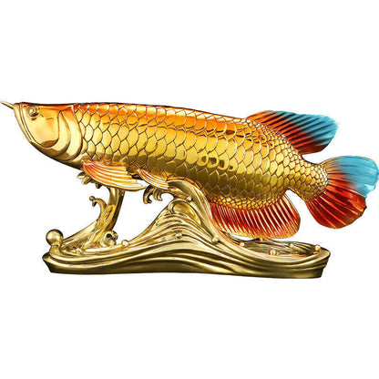 14",Feng shui brass,copper crafts,golden dragon fish,Office Home wealth Statue