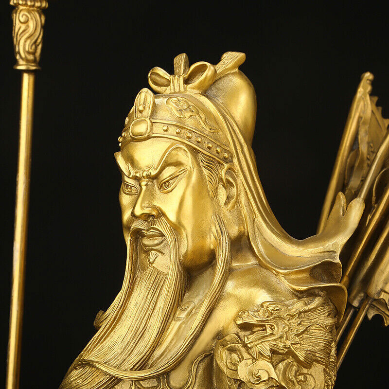 25cm,China Feng shui brass Guan Gong Yu Warrior God wealth God Sword flag Statue