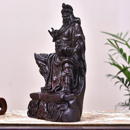 40cm,top Ebony Wood China Guan Gong Yu sit,Warrior Guangong Statue Carved WOODEN