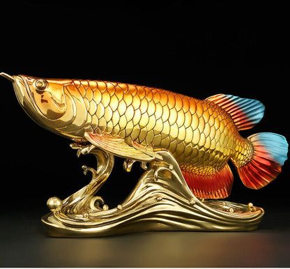 14",Feng shui brass,copper crafts,golden dragon fish,Office Home wealth Statue