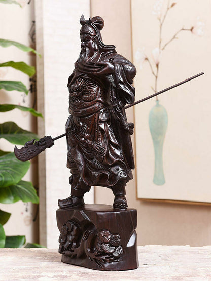 29cm,Chinese Guan Yu Guan Gong Warrior God Buddha Wooden Carving Wood Statue 11"