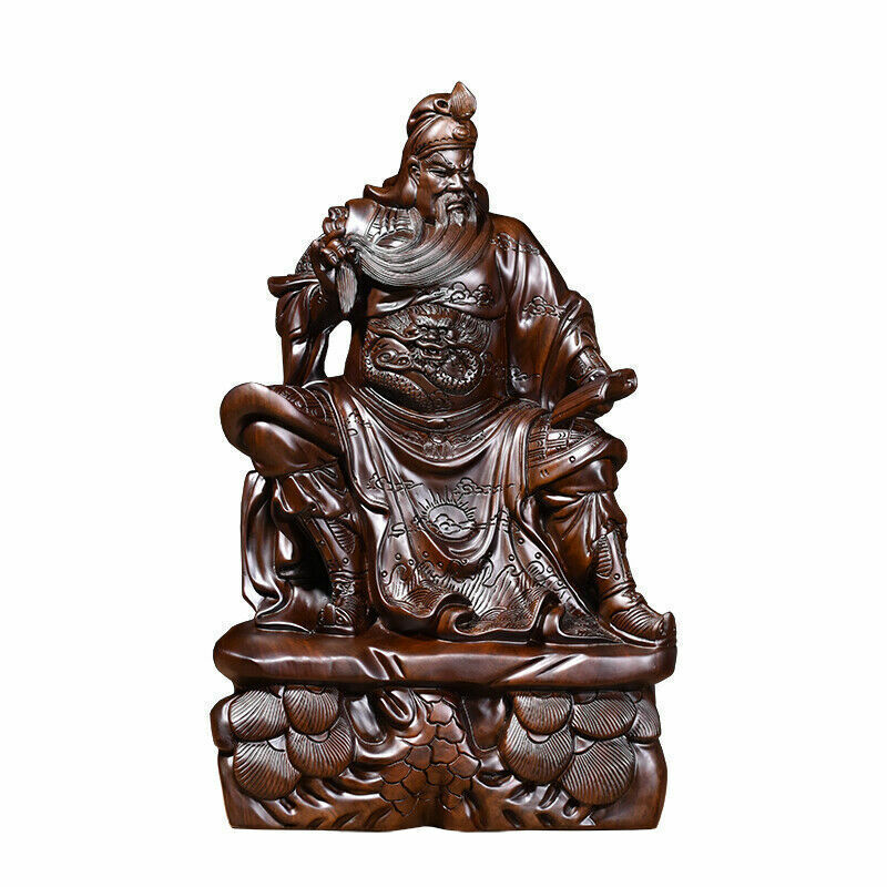 40cm,Ebony Wood China Guan Gong Yu sit,Warrior Guangong Statue Carved WOODEN 16"