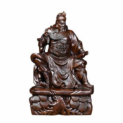 40cm,Ebony Wood China Guan Gong Yu sit,Warrior Guangong Statue Carved WOODEN 16"