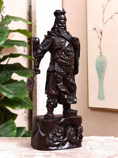 folk China Guan Yu Gong Warrior God Buddha Wooden Carving Wood Statue Wood Duke