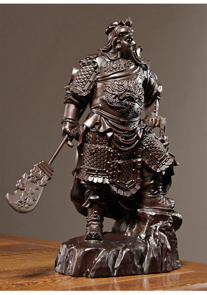 folk Ebony Wood Chinea Feng shui Guan Gong Yu Warrior God Guanyu Statue carving