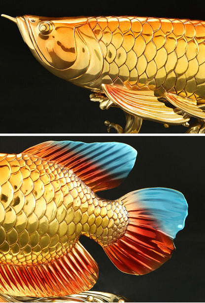 14",Feng shui brass,copper crafts,golden dragon fish,Office Home wealth Statue