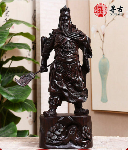 29cm,Chinese Guan Yu Guan Gong Warrior God Buddha Wooden Carving Wood Statue 11"