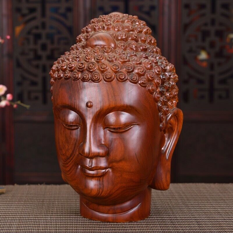 China Fengshui Statue Buddha Head Wood Craft Gift Collectable Carving Sakyamuni