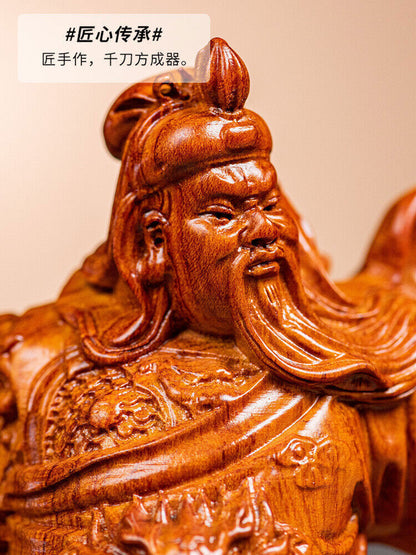 Rosewood China Fengshui Guan Gong Yu Warrior God Guanyu Dragon Statue Carved 关羽公