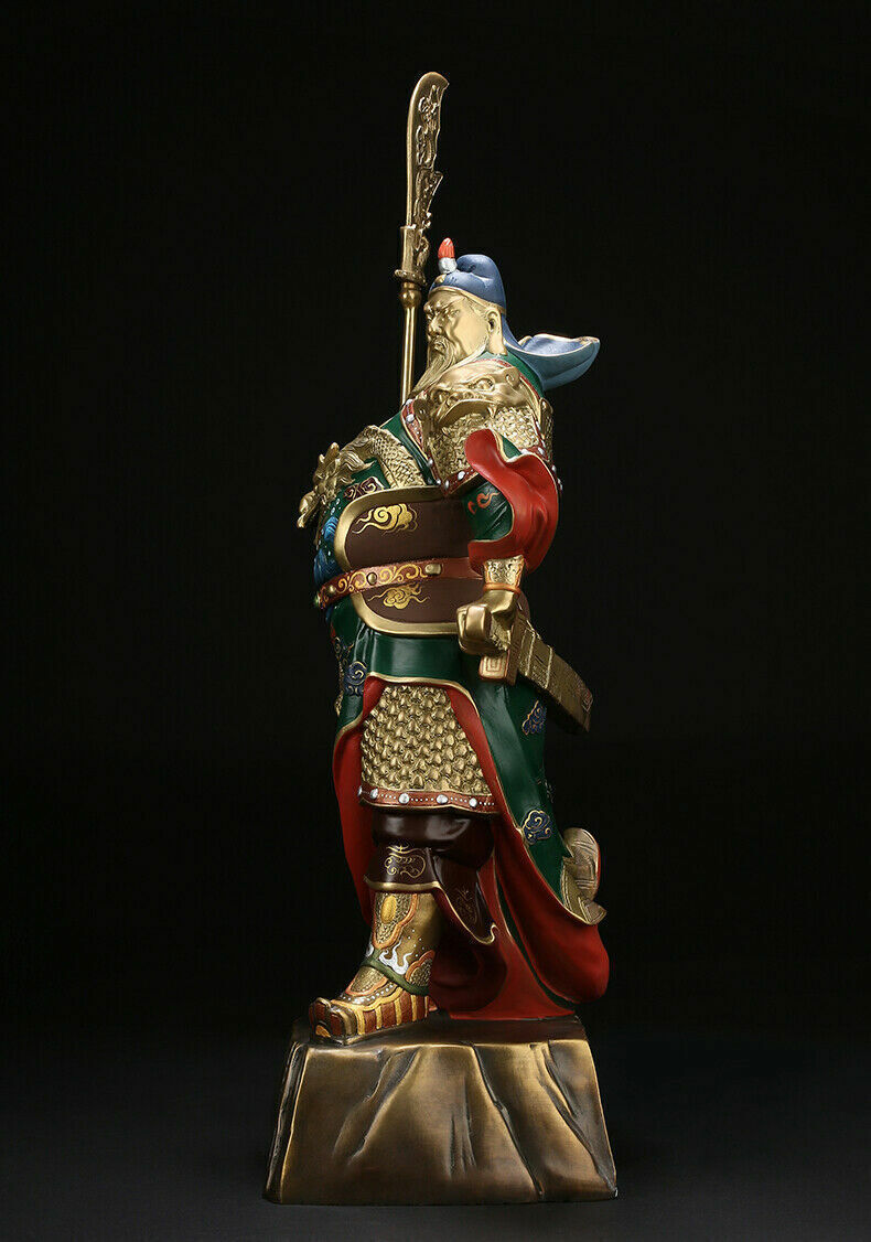 63cm,Chinese Brass Copper Dragon Guan Gong Yu Warrior Statue FENGSHUI Buddha