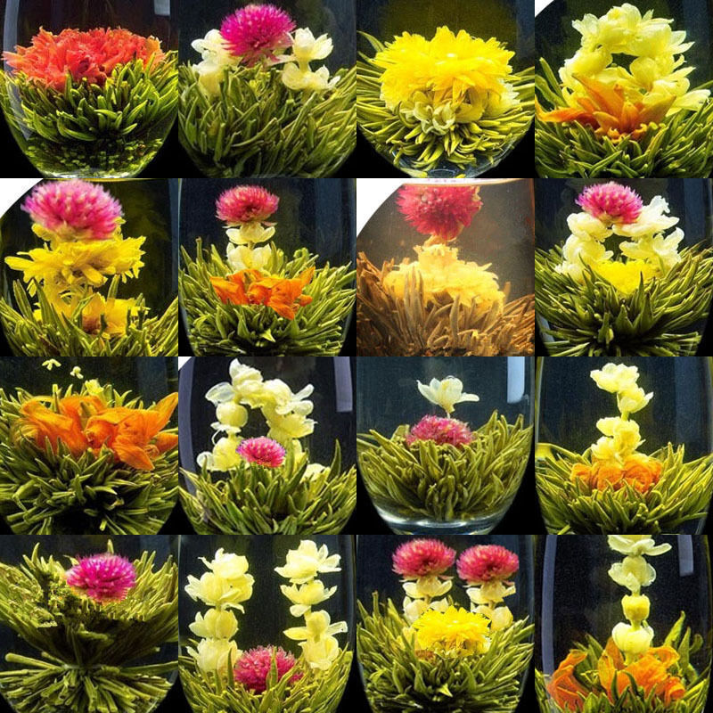 16 kinds Handmade Blooming Flower Tea Balls,GREEN JASMINE white Stück tee 64 Pcs