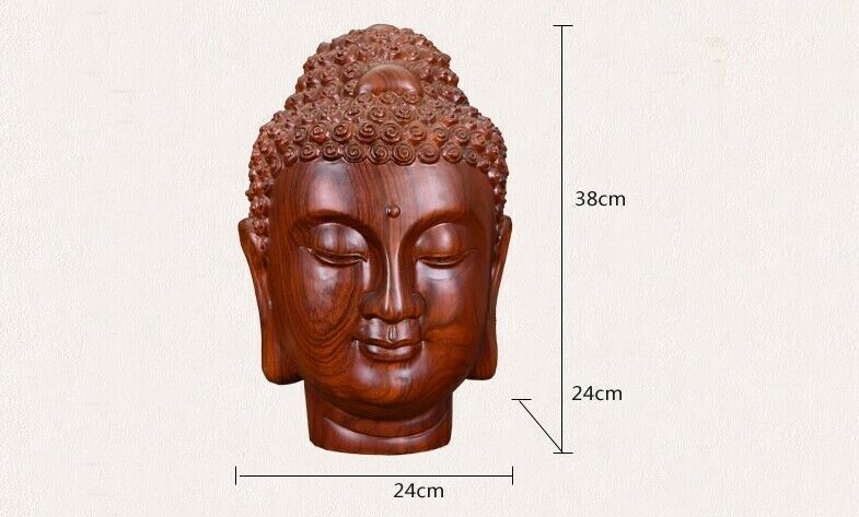 China Fengshui Statue Buddha Head Wood Craft Gift Collectable Carving Sakyamuni