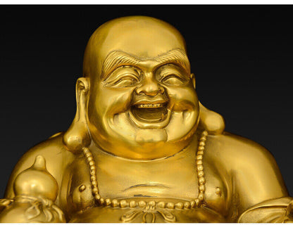 Chinese Buddhism BRASS Wealth Money Bag Happy Laughing Maitreya Buddha Statue