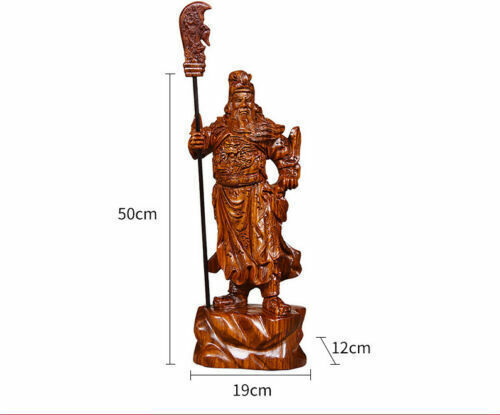 50cm, Chinese Guan Yu Guan Gong Warrior God Wealth Wood Carving Wood Statue, 20"