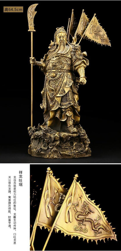 25cm,China Feng shui brass Guan Gong Yu Warrior God wealth God Sword flag Statue