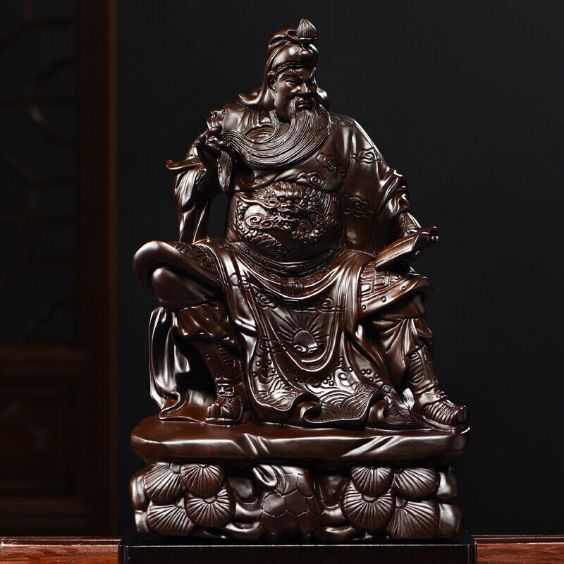 Guan Yu Gong Warrior God Wealth Ebony Wood Guanyu Statue fengshui guangong 關公读书