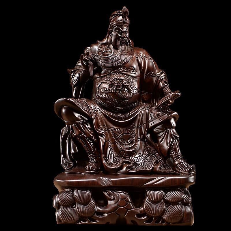 Guan Yu Gong Warrior God Wealth Ebony Wood Guanyu Statue fengshui guangong read