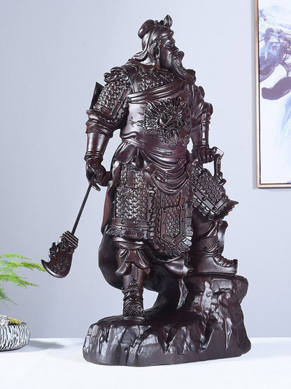 folk Ebony Wood Chinea Feng shui Guan Gong Yu Warrior God Guanyu Statue carving