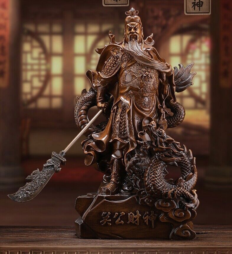 18" China temple brass God Wealth Guan Gong GuanYu warrior God Statue sculpture