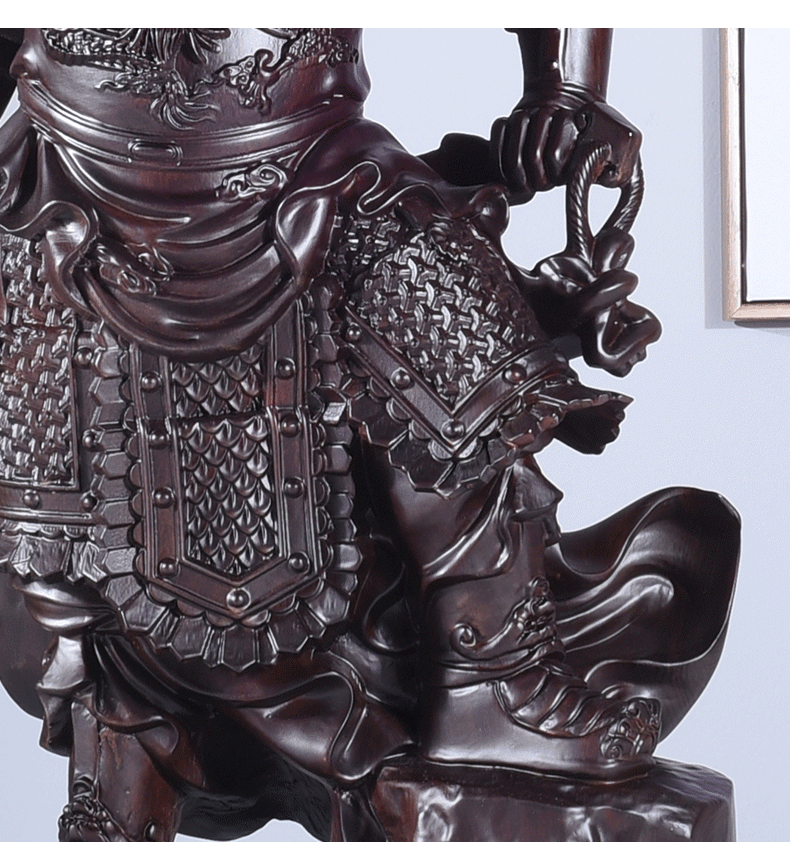 folk Ebony Wood Chinea Feng shui Guan Gong Yu Warrior God Guanyu Statue carving