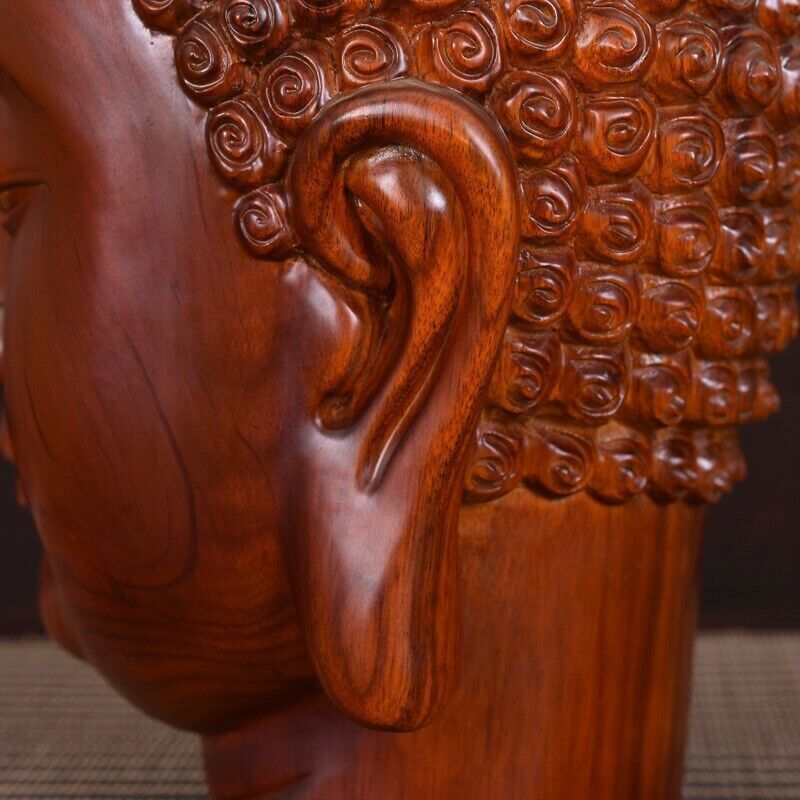 China Fengshui Statue Buddha Head Wood Craft Gift Collectable Carving Sakyamuni