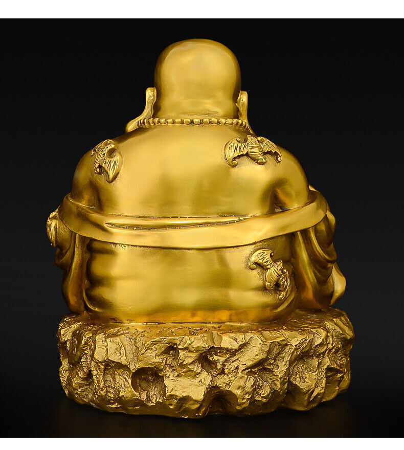 Chinese Buddhism BRASS Wealth Money Bag Happy Laughing Maitreya Buddha Statue