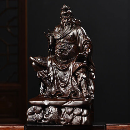 Guan Yu Gong Warrior God Wealth Ebony Wood Guanyu Statue fengshui guangong 關公读书