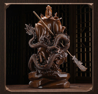 18.5" Chinese folk Fengshui Guan Gong Warrior Stand,guanyu Dragon Statue Wealth