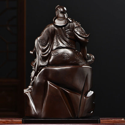 Guan Yu Gong Warrior God Wealth Ebony Wood Guanyu Statue fengshui guangong read