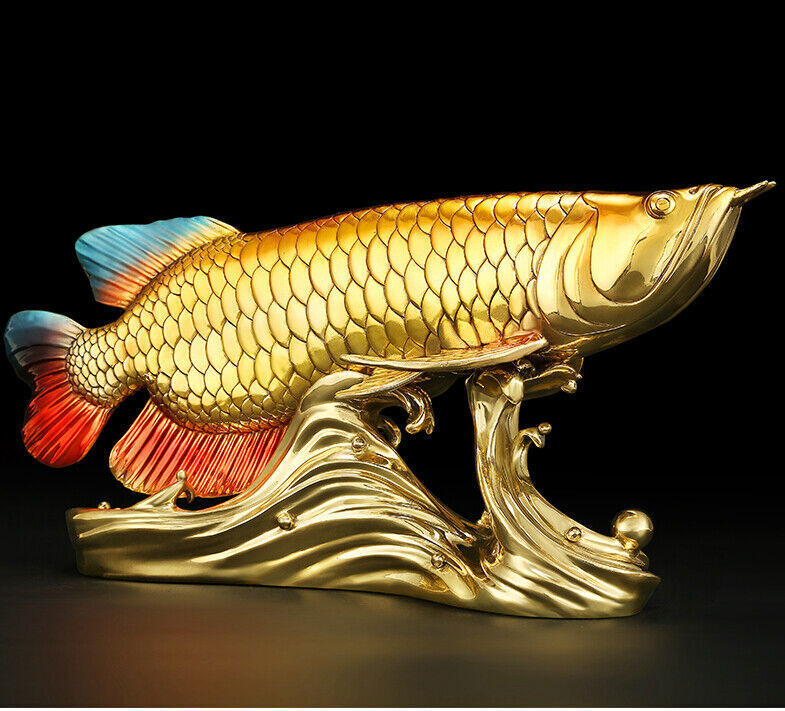 14",Feng shui Chinese brass,copper crafts,golden dragon fish,noble wealth Statue