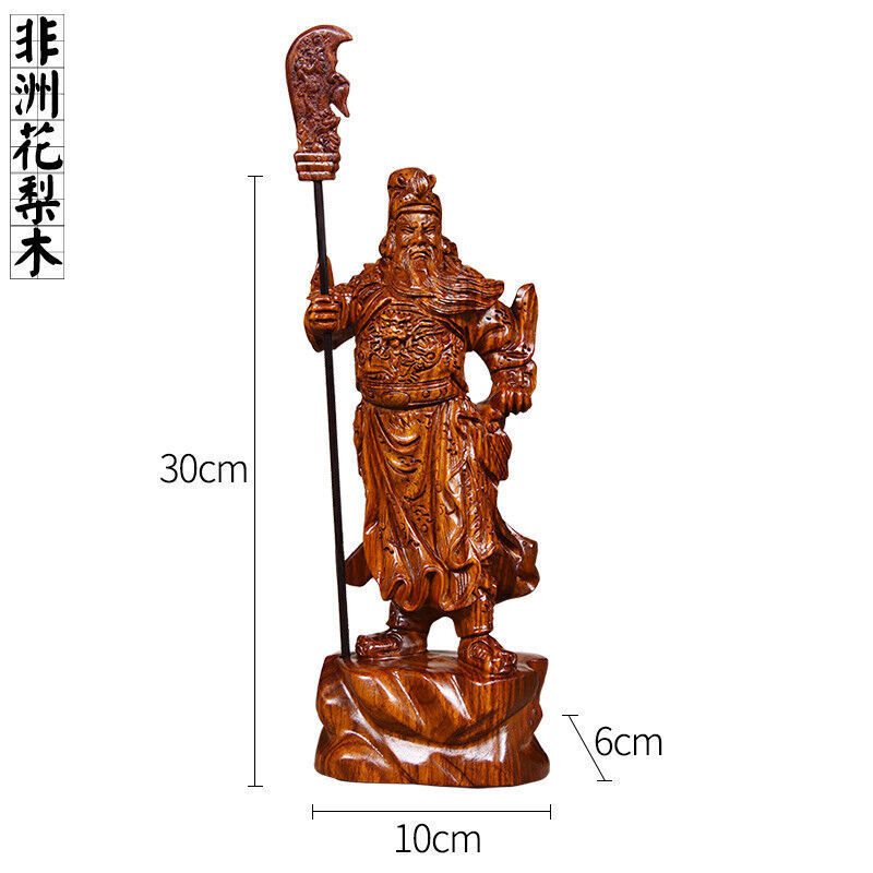 29cm Chinese Wealth Guan Gong Yu Warrior God Guangong Statue Carved WOODEN craft