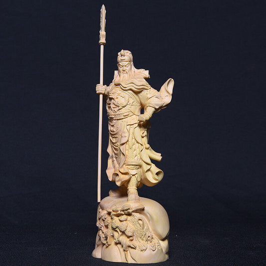 22cm,China whole Boxwood Wood Carving Warrior Guan Gong Yu God Statue FENG SHUI