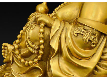 Chinese Buddhism BRASS Wealth Money Bag Happy Laughing Maitreya Buddha Statue