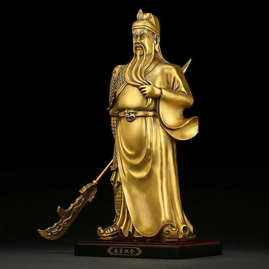 11",China Fengshui brass copper Guan Gong Yu Warrior God wealth God Sword Statue